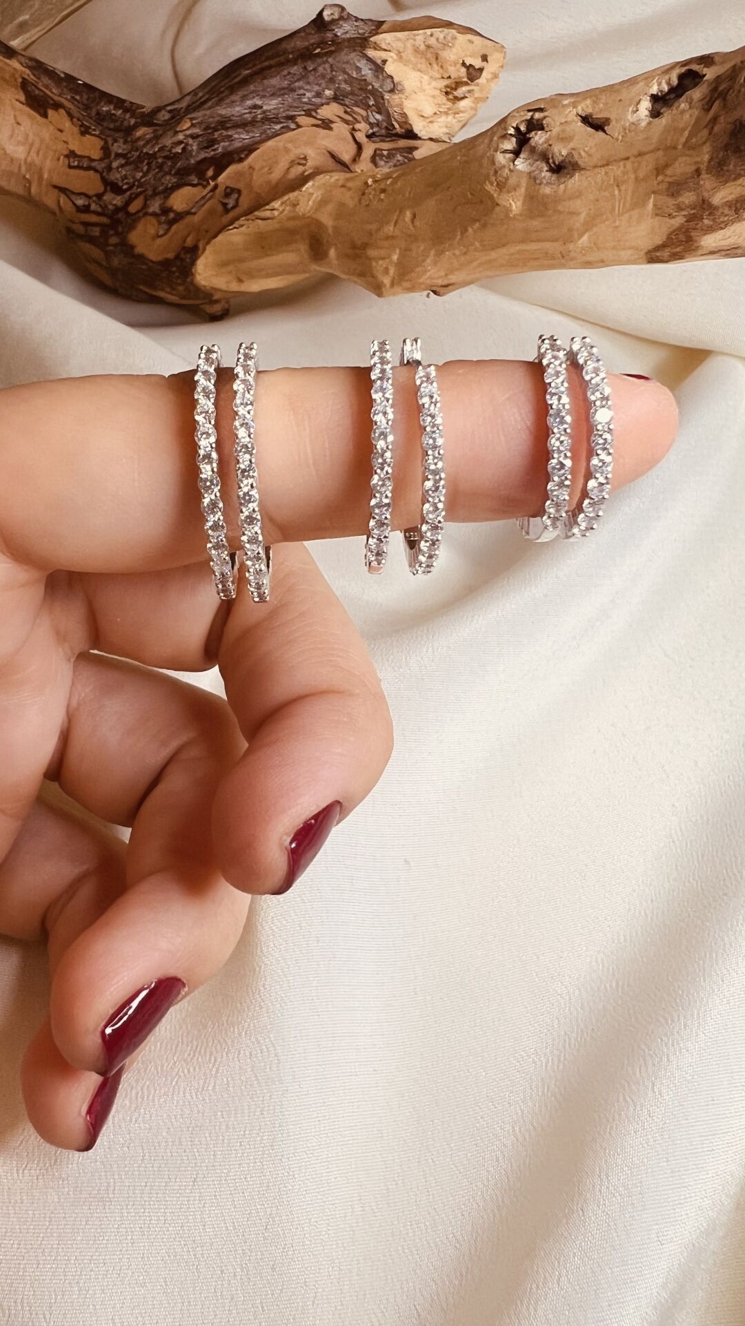 Büyük Boy Swarovski Taşlı Halka Gümüş Küpe