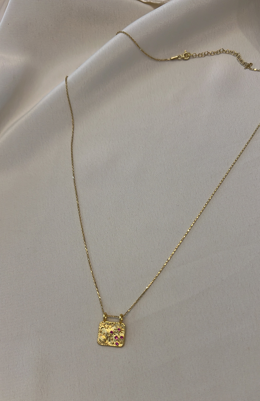 Galaxy Kırmızı Taşlı 925 Ayar Gümüş Kolye