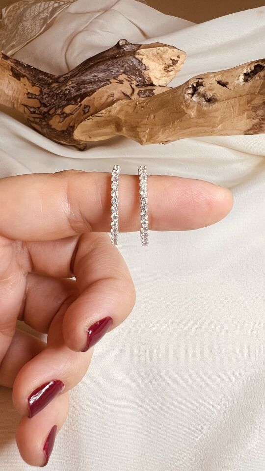 Büyük Boy Swarovski Taşlı Halka Gümüş Küpe