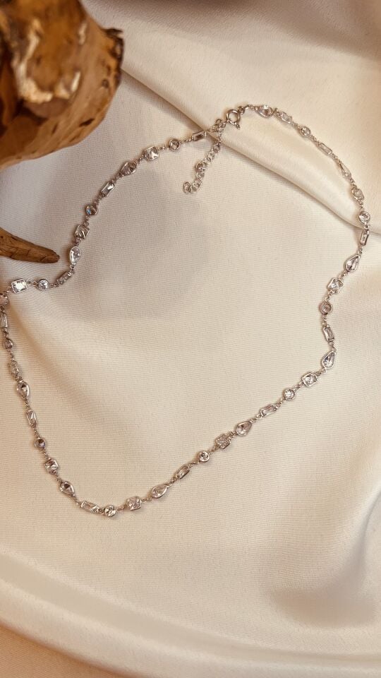 Geometrik Zirkon Taşlı 925 Ayar Gümüş Kolye