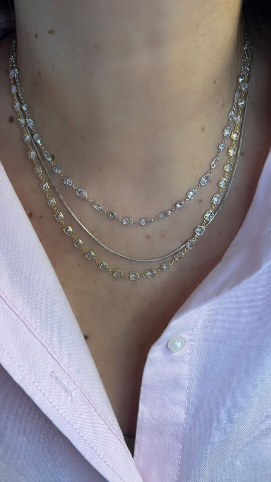 Geometrik Zirkon Taşlı 925 Ayar Gümüş Kolye