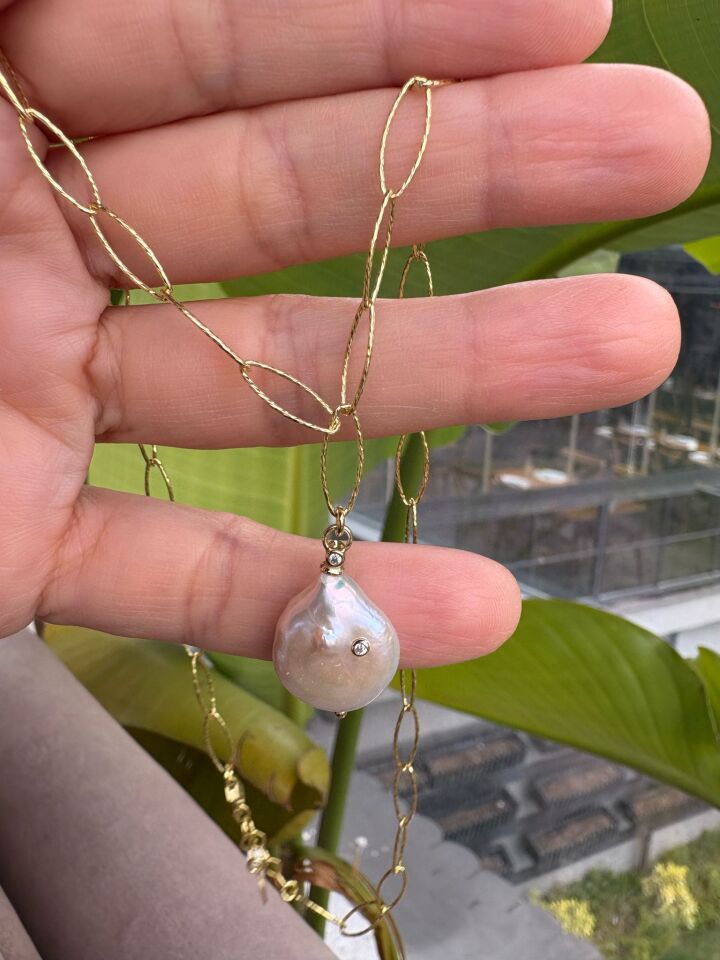 Gerçek Barok incili 925 Ayar gümüş Ataç Zincir