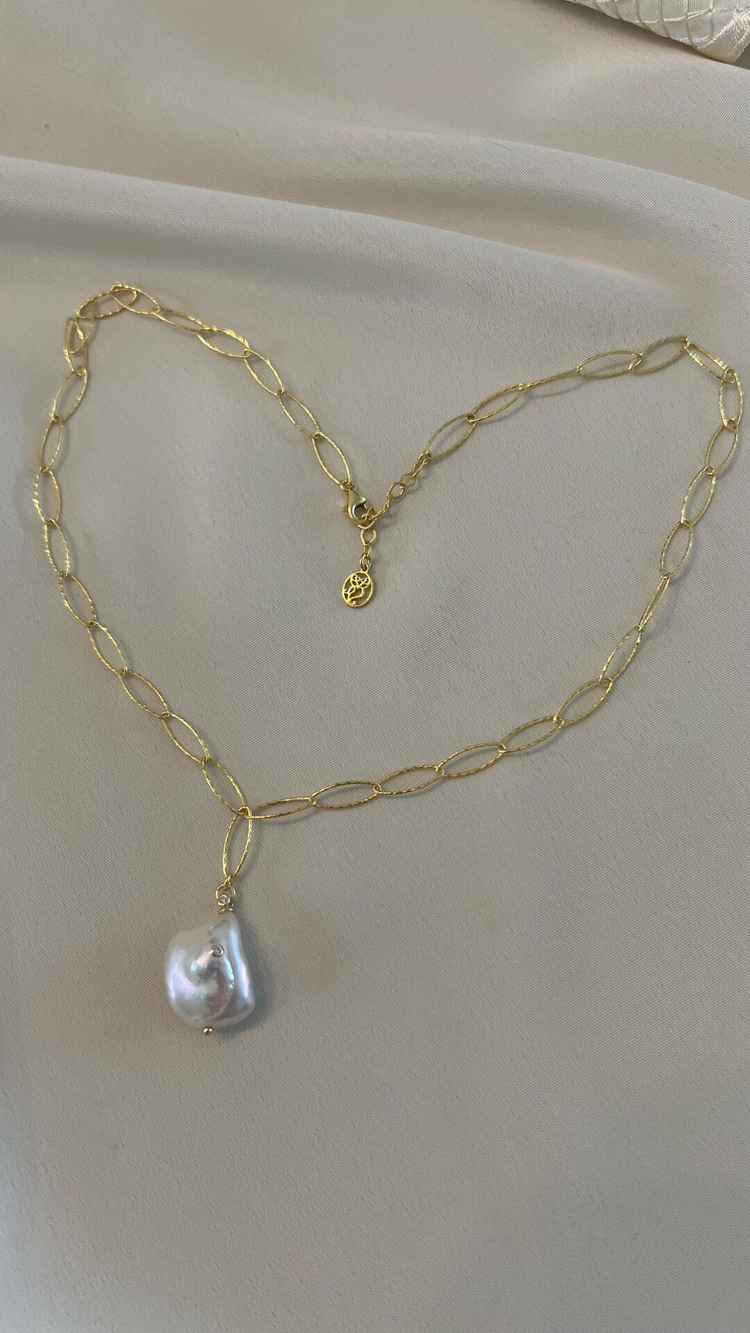 Gerçek Barok incili 925 Ayar gümüş Ataç Zincir