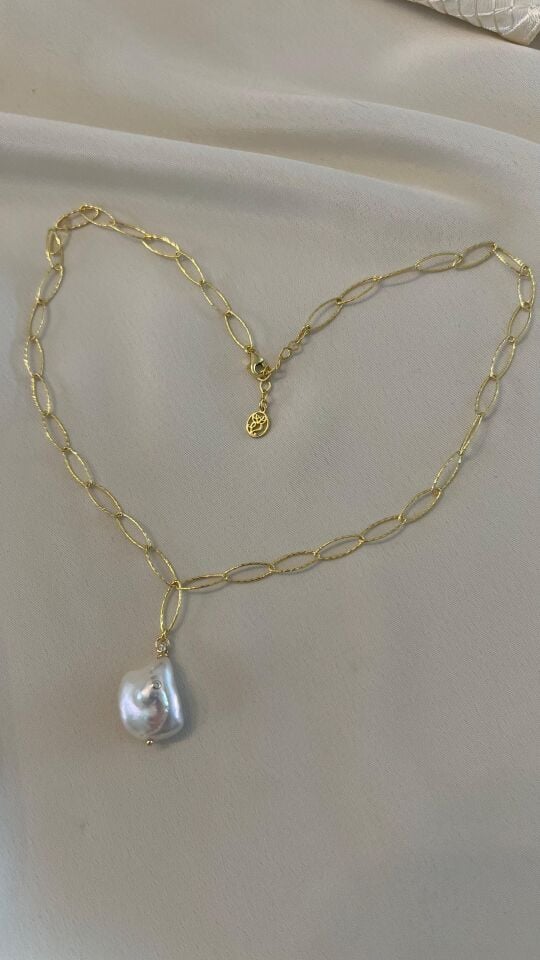 Gerçek Barok incili 925 Ayar gümüş Ataç Zincir