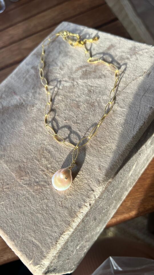 Gerçek Barok incili 925 Ayar gümüş Ataç Zincir