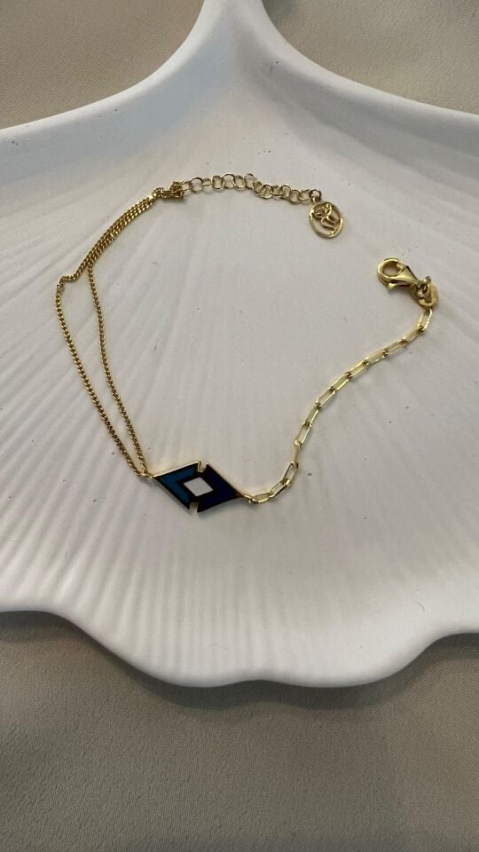 Mavi Mineli Gümüş Ok Bileklik