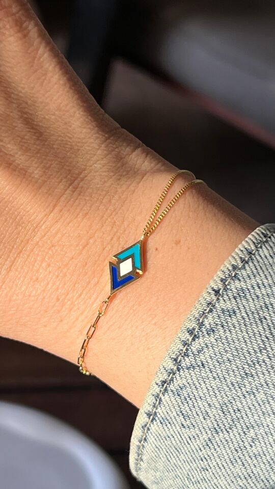 Mavi Mineli Gümüş Ok Bileklik