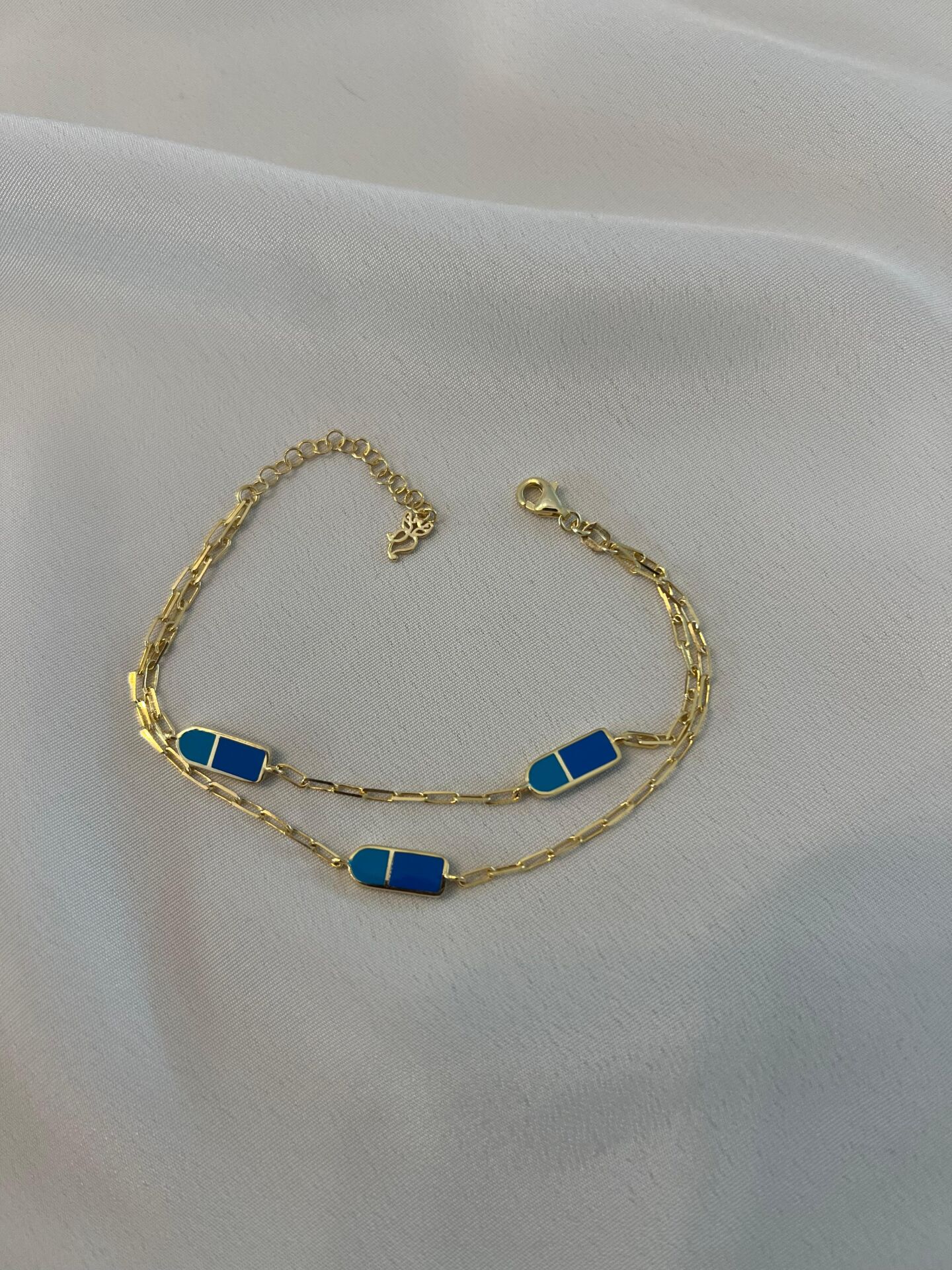 3'lü Mavi Mineli Geometrik Gümüş Bileklik