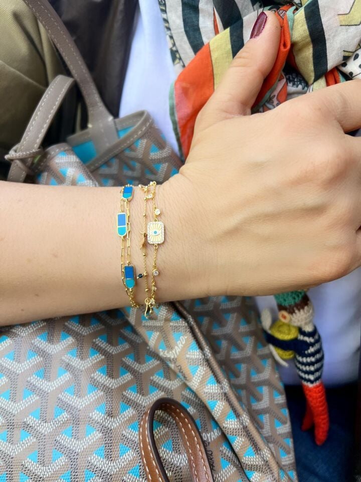 3'lü Mavi Mineli Geometrik Gümüş Bileklik