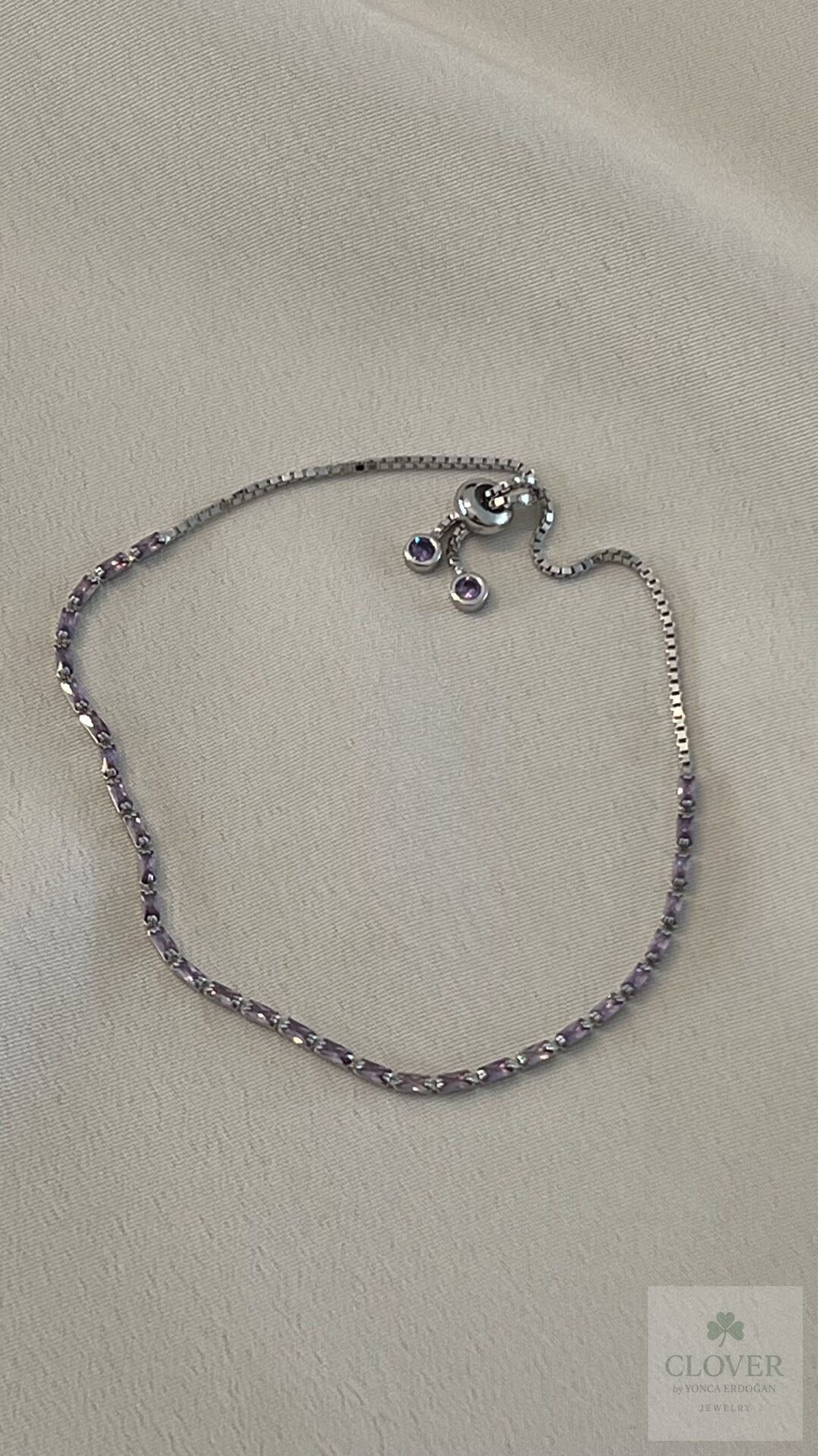 Lila Baget Taş Asansörlü Gümüş Bileklik
