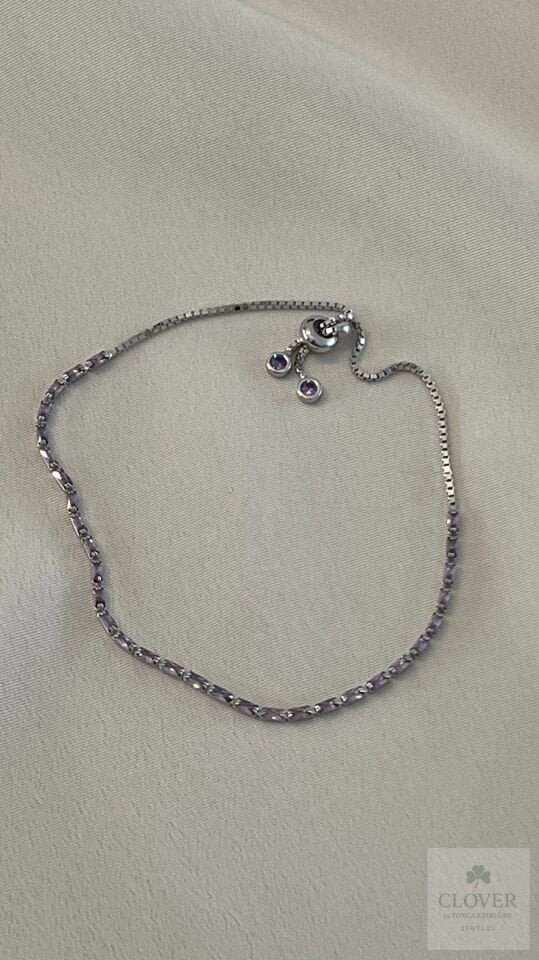 Lila Baget Taş Asansörlü Gümüş Bileklik
