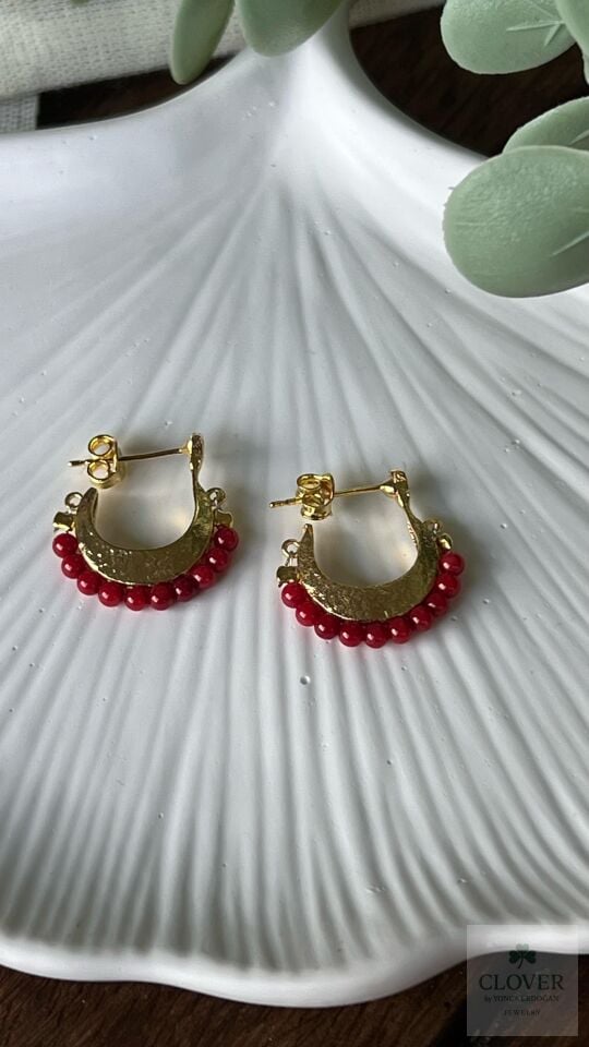 Kırmızı Mercan Gümüş Küpe