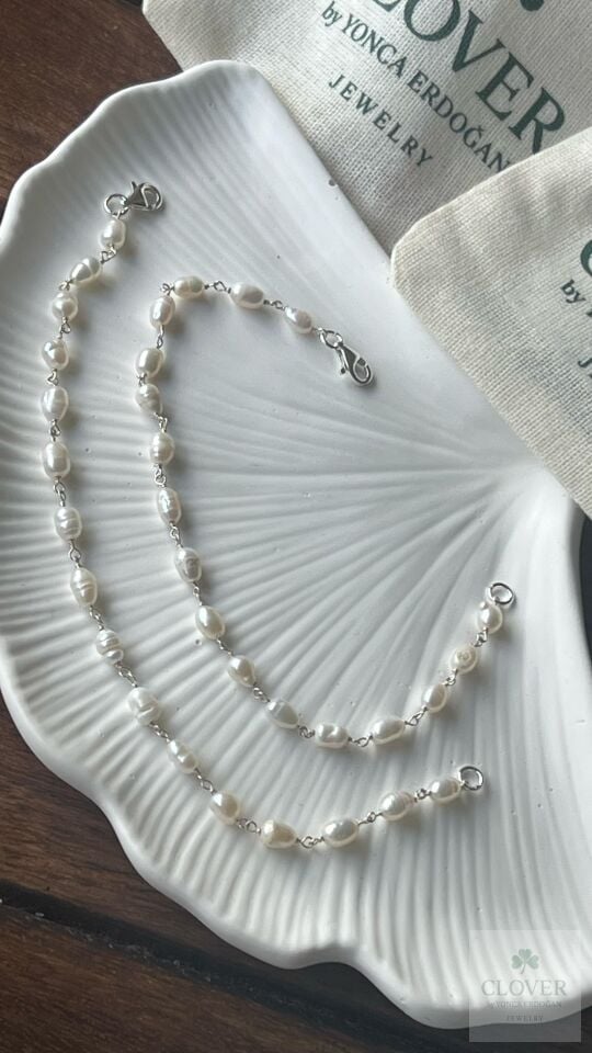 Gerçek İnci Dizimi Gümüş Bileklik