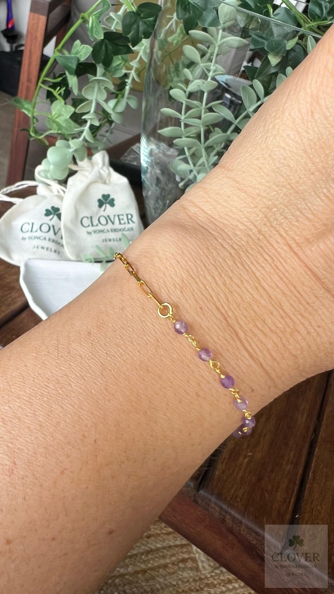 Ametist Taşlı Gümüş Zincir Bileklik