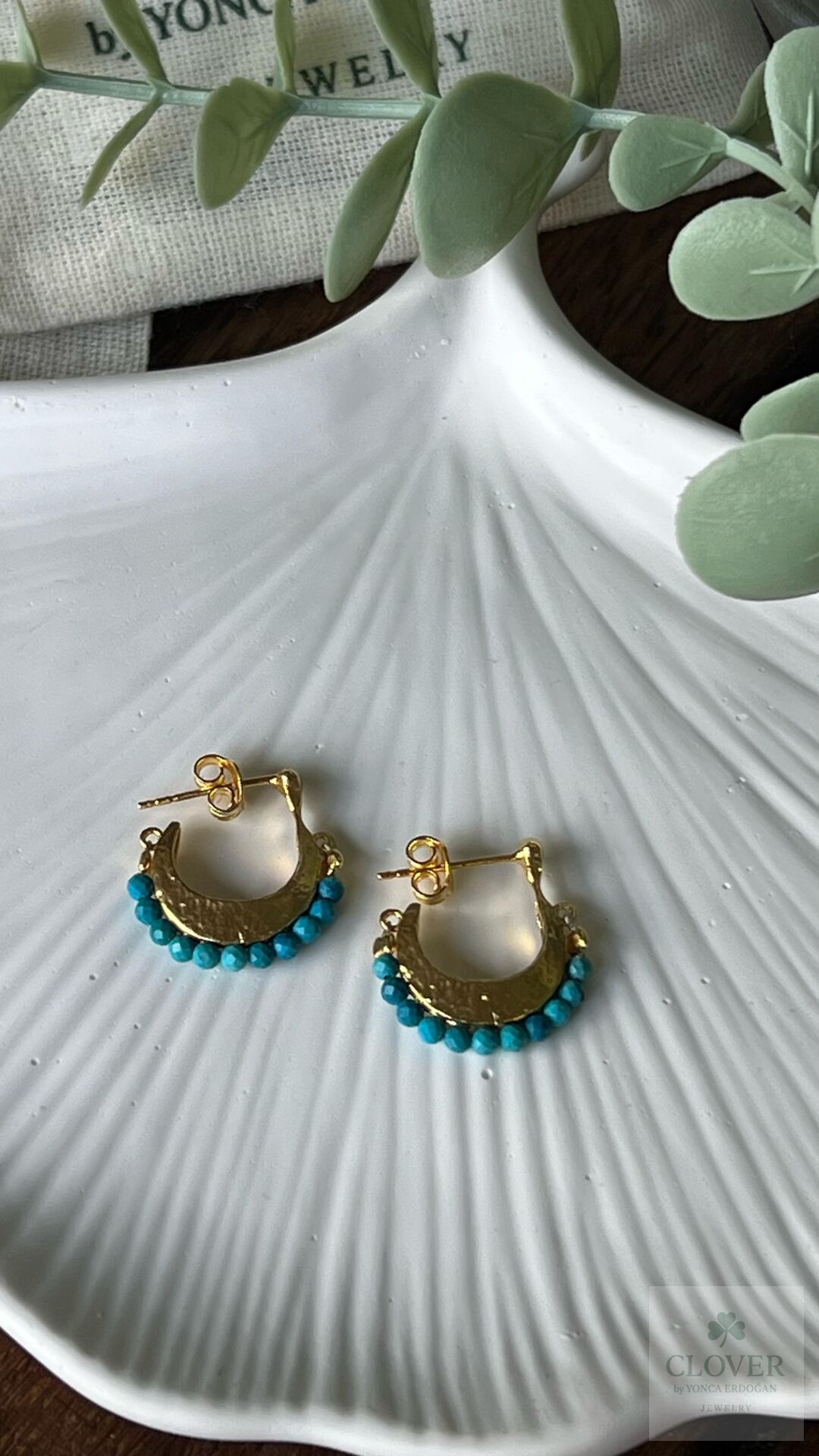 Firuze taşlı Halka Gümüş Küpe