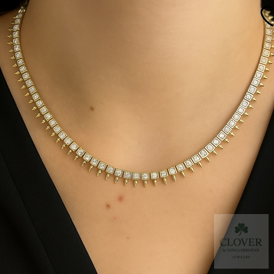 925 Ayar Gümüş İthal ok Tasarım Taşlı Chocker