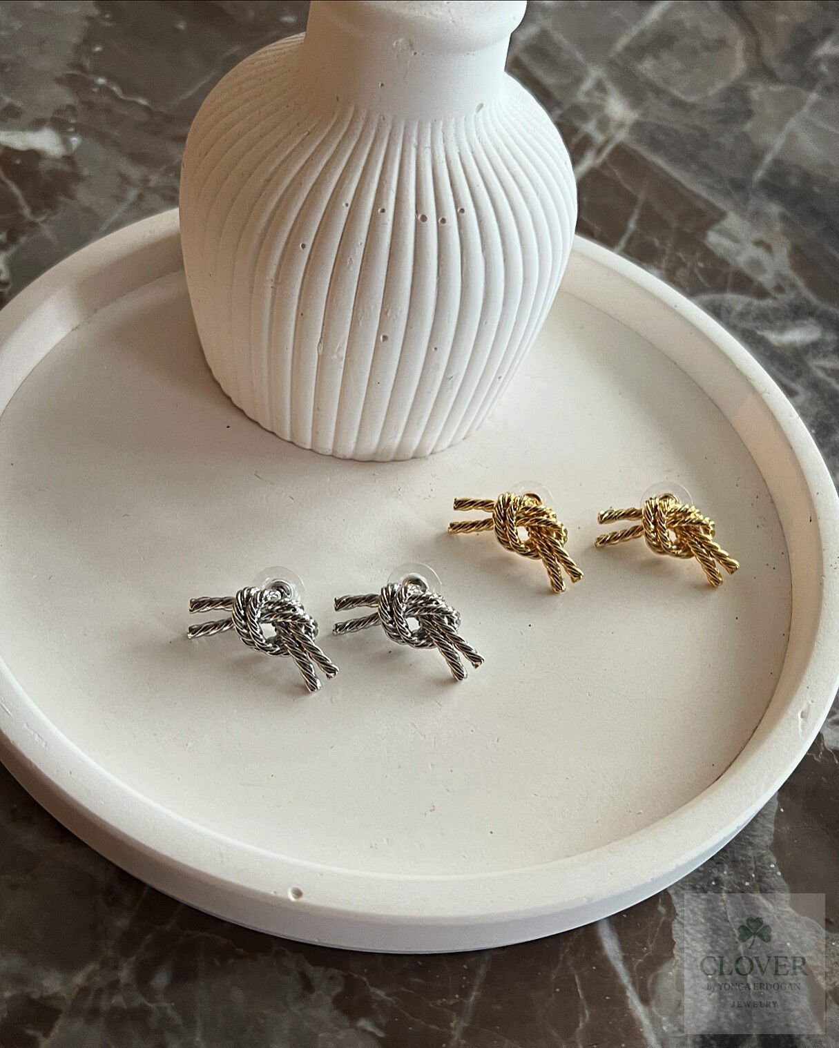 Bijüteri Gümüş Renk Düğüm Küpe