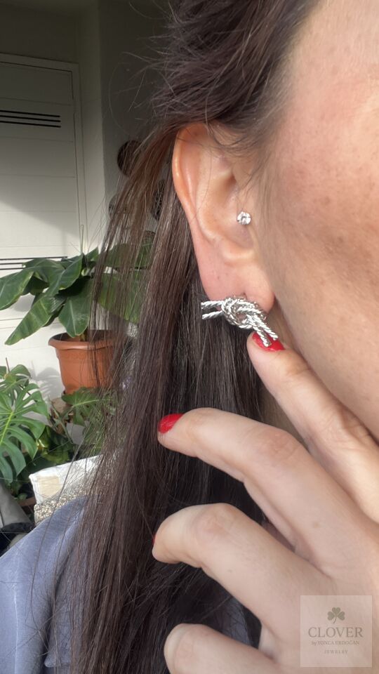 Bijüteri Gümüş Renk Düğüm Küpe