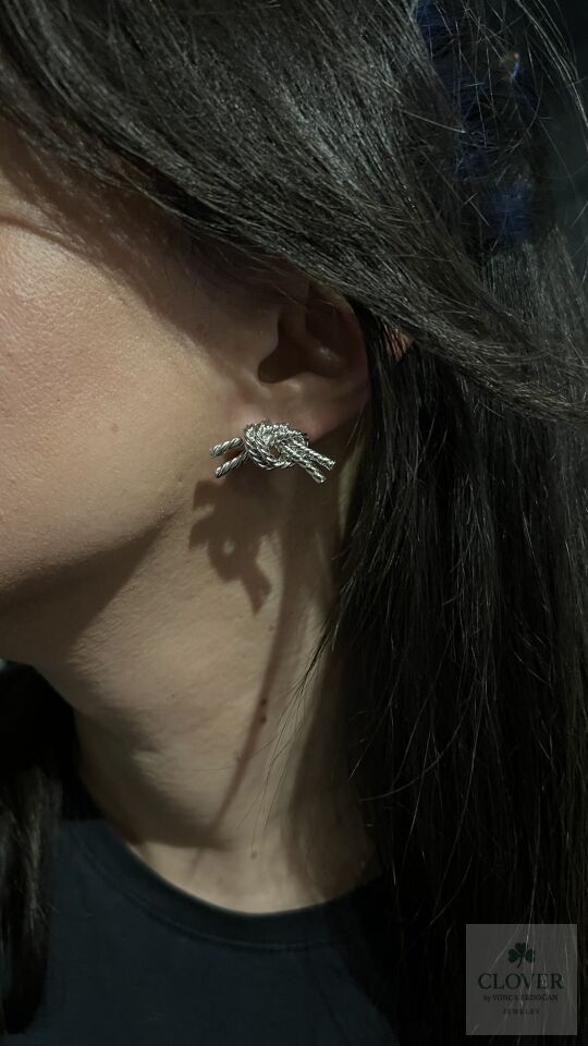 Bijüteri Gümüş Renk Düğüm Küpe