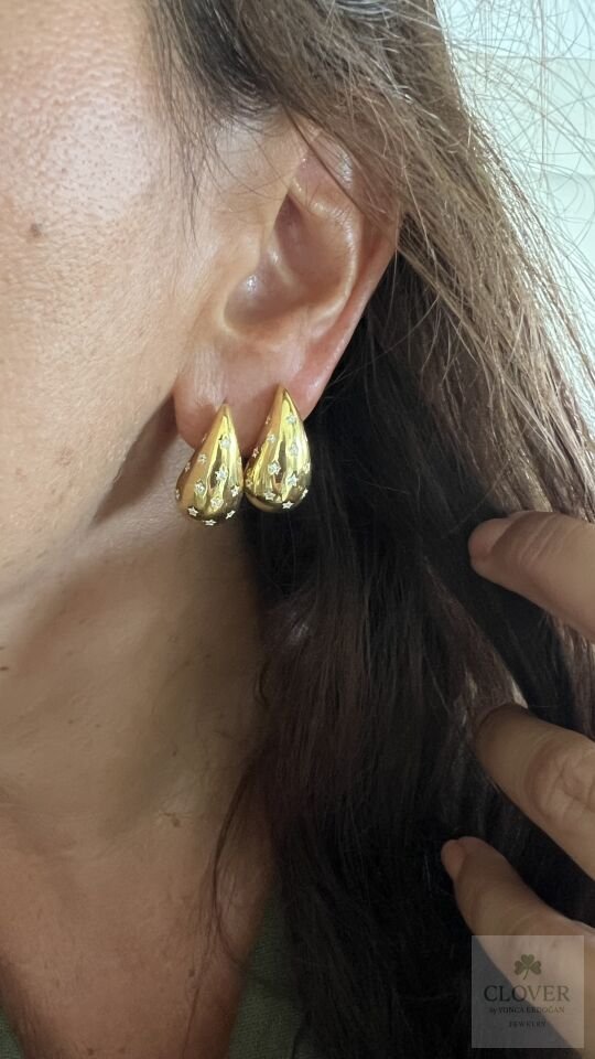 925 Ayar gümüş üzeri 14k altın kaplama küpe