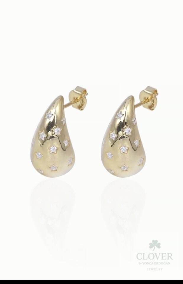 925 Ayar gümüş üzeri 14k altın kaplama küpe