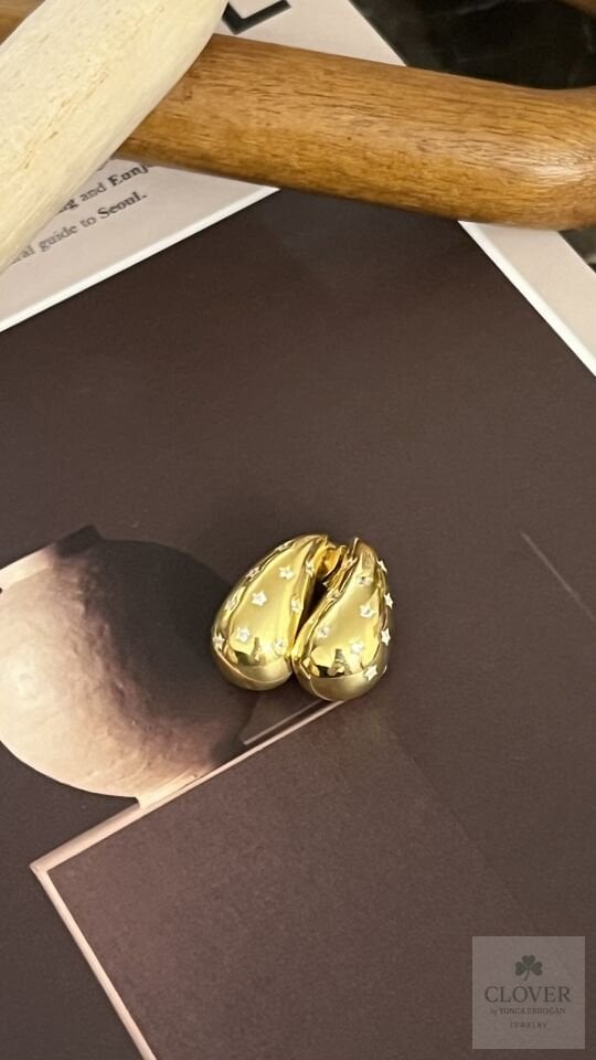 925 Ayar gümüş üzeri 14k altın kaplama küpe