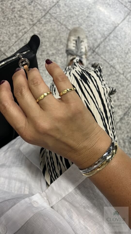 925 Ayar Gümüş Üzeri Altın Kaplama Kelepçe Yüzük